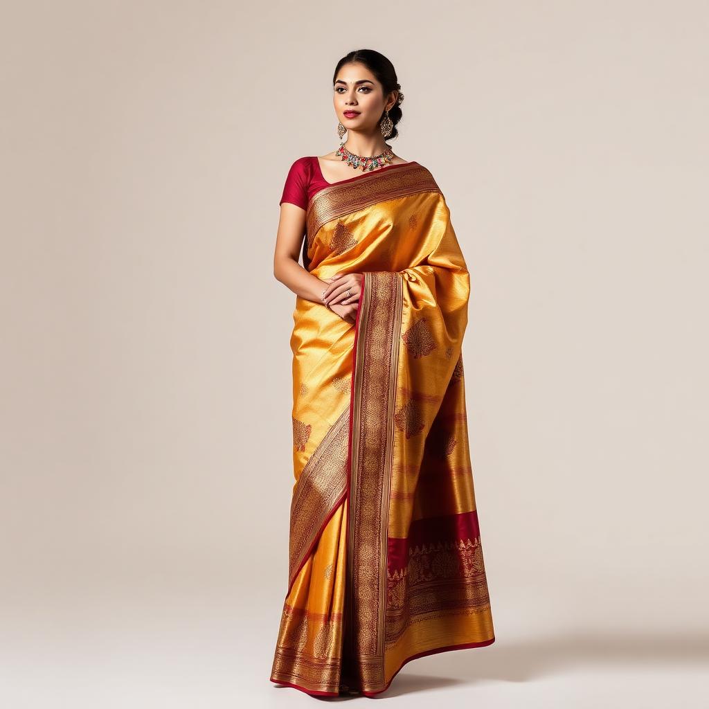 Maroon and gold Kanchipuram silk saree with zari border