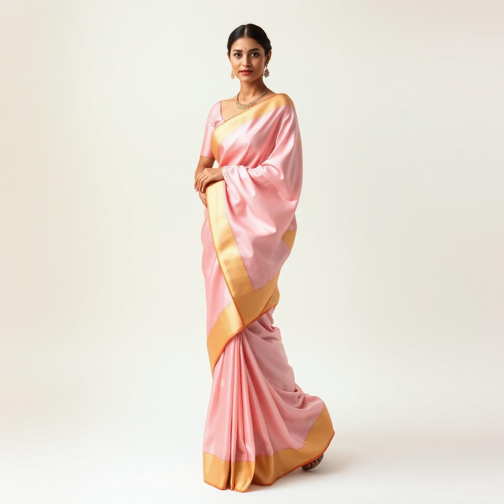 Blush pink pure silk saree with gold border